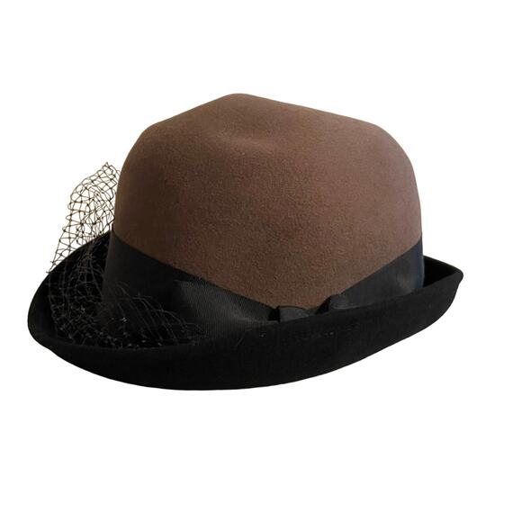 Vintage Accessories - Vintage Bellini 100% wool brown black hat bow